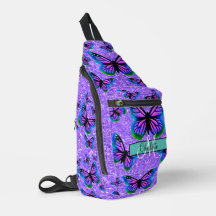 Elegante monograma de mariposas purpurina púrpura