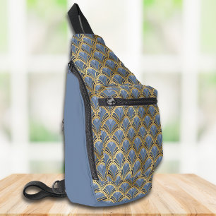 Bandolera Elegante patrón Art Decó de Oro Azul