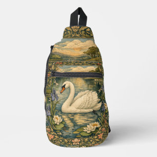 Bandolera Elegante pintura de cisne blanco en acuarela vinta