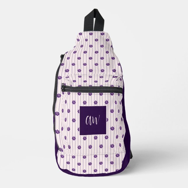 Bandolera Elegante Violeta Monogramada, Rubor Stripes & Bloo (Anverso)