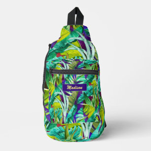 Bandolera Elegantes hojas verdes tropicales impresas en viol