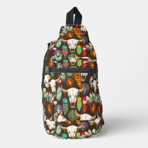 Bandolera Emblema de cráneo de búfalo nativo americano