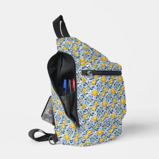 Bandolera Estampa botánica de limón azul y amarillo de veran