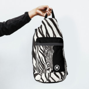 Bandolera Estampa moderna de cebra en blanco y negro con ini