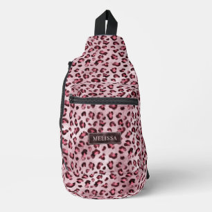 Bandolera Estampado Animal Leopardo Rosa Con Nombres Y Hoja 
