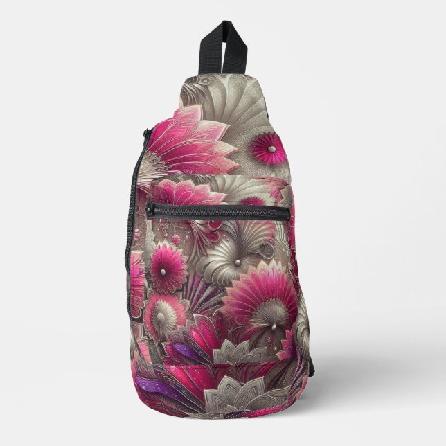 Bandolera Fans de rosa y plateado Art Nouveau (Anverso)