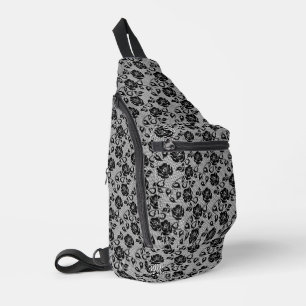 Bandolera Faux Black Lace con Rosa Fishnet