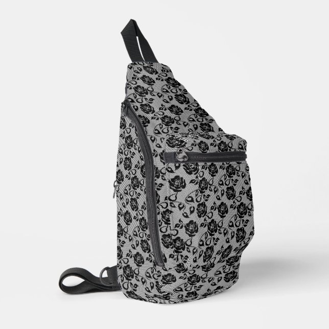 Bandolera Faux Black Lace con Rosa Fishnet (Esquina izquierda)