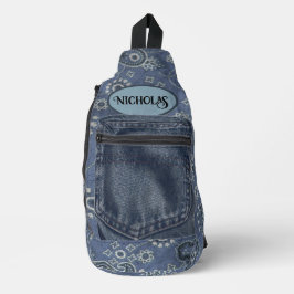 Bandolera Faux Blue Ante y Western Blue Paisley Sling Bag
