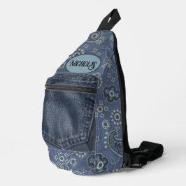 Bandolera Faux Blue Ante y Western Blue Paisley Sling Bag