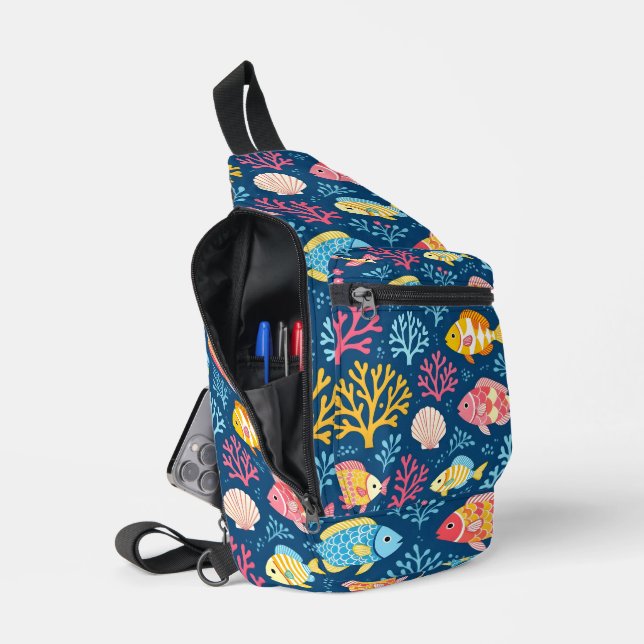 Bandolera Fish and coral nautical blue (Abierto)