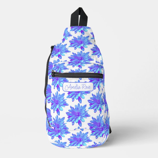Bandolera flor floral azul violeta bonito (Anverso)