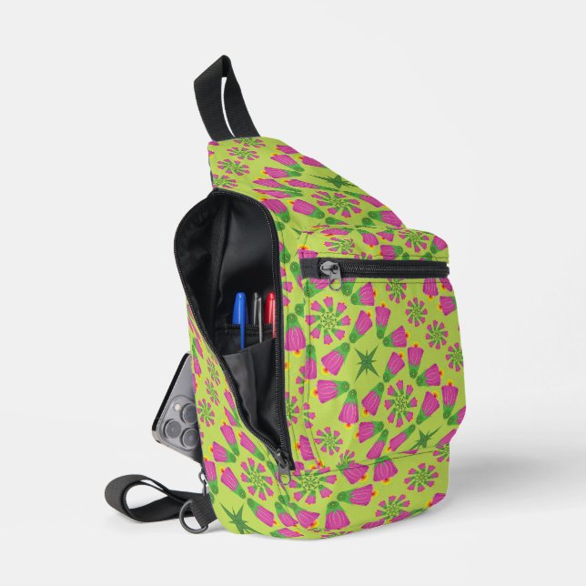 Bandolera Flor retro de Bell Mandalas Green Sling Bag (Abierto)