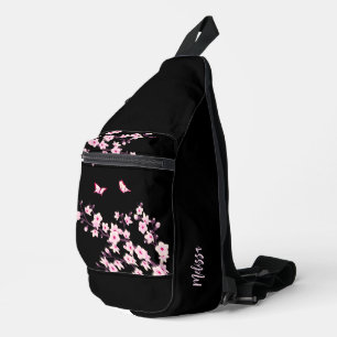 Bandolera Floral Flor de Cerezo Rosa Negro Monograma