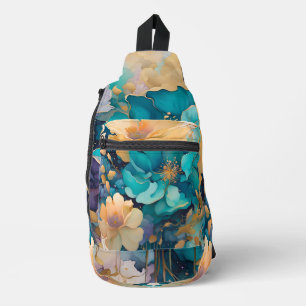 Bandolera Flores acuáticas de la Marina Púrpura Turquesa Gol