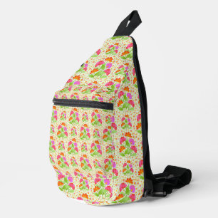 Bandolera Flores de color pop rosa y verde pálido Naranja