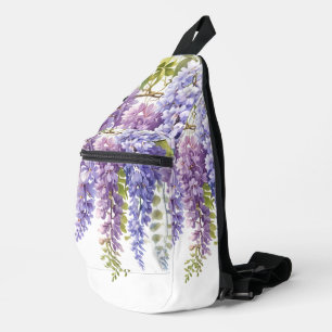 Bandolera Flores de wisteria elegantes moradas acuarela flor