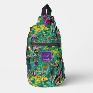 Bandolera Flores dulces hojas monograma turquesa impreso