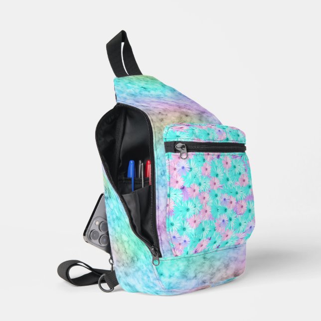 BANDOLERA FLORES PASTEL OMBRE PINK Y BLUE DAISY (Abierto)