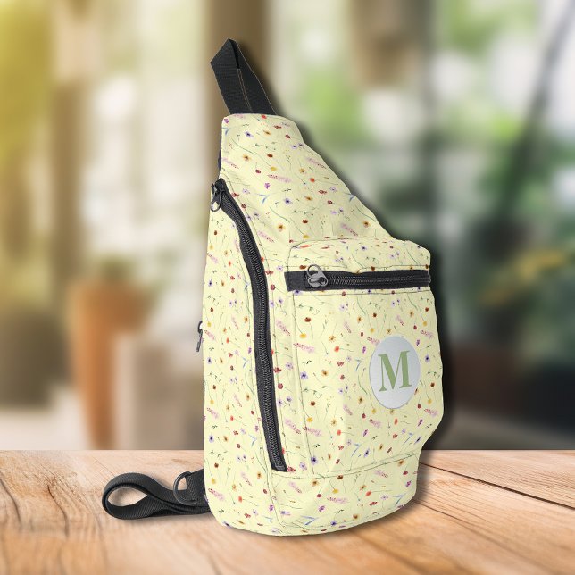 Bandolera Flores salvajes delgadas y elegantes amarillo (Stylish Delicate Wildflowers Yellow Sling Bag)