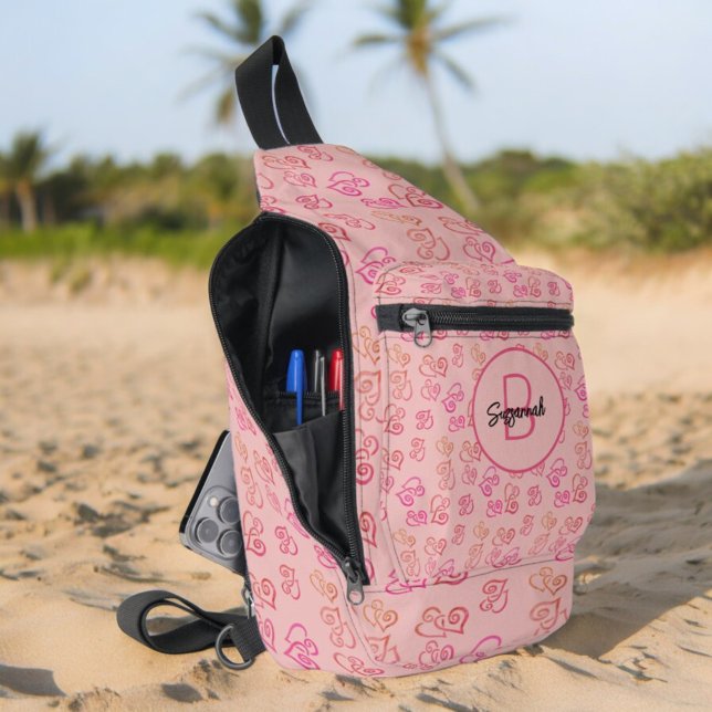 Bandolera Fondo y monograma del patrón cardíaco vinculado (Side view sling bag )