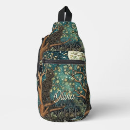 Bandolera Gato boho cielo nocturno estrellado bosque foresta