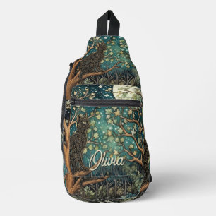 Bandolera Gato boho cielo nocturno estrellado bosque foresta