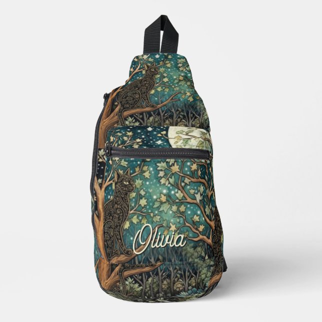 Bandolera Gato boho cielo nocturno estrellado bosque foresta (Anverso)