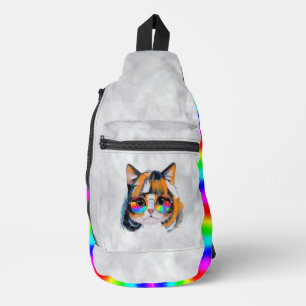 Bandolera Gato con peluca y gafas de sol (Cuadro #2 + RGB)