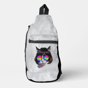 Bandolera Gato con peluca y gafas de sol (Pintura #1)