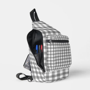 Bandolera Gingham gris y blanco