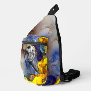 Bandolera Grito de la figura muscular masculina en escala de