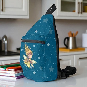 Bandolera hermosa hada con gatito atigrado naranja y cielo e