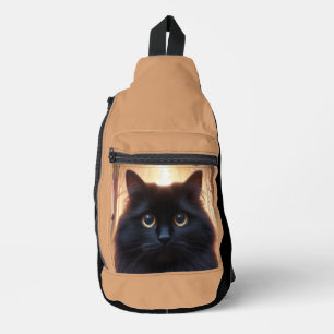 Bandolera Hermoso Gato Negro Fluffy con Ojos de Oro