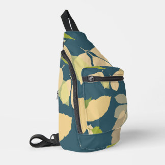 Bandolera Hojas de Otoño Modernas con Fondo Azul Turquesa