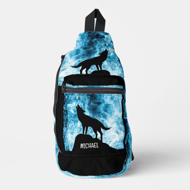 Bandolera Howling Wolf Winter nevado azul negro Nombre perso (Anverso)