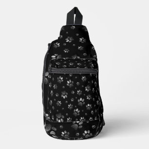 Bandolera Huella de patas brillo negro plata purpurina,