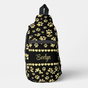 Bandolera Huellas de garra doradas en negro con nombre perso