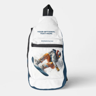 Bandolera Ilustracion de Snowboard de texto y nombre persona