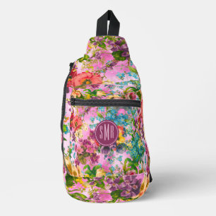 Bandolera Imprenta monograma de color púrpura vintage floral