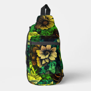 Bandolera Impresión floral verde vintage de colores únicos