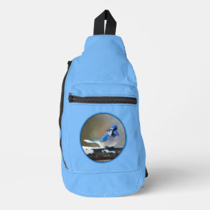 Bandolera Jay azul en invierno Nieve pintando arte de pájaro