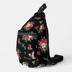 Bandolera Jessica Watercolor Monogramado Floral en negro