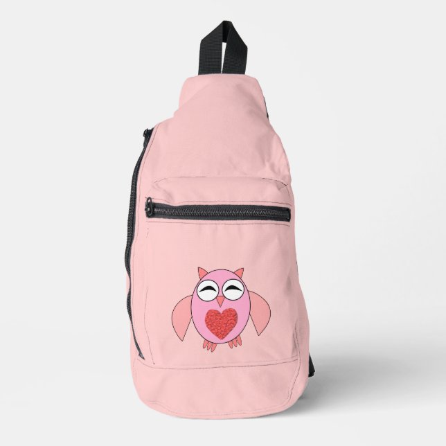 Bandolera Lechuza de corazón de amor rosa (Anverso)