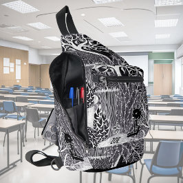 Bandolera Leopardo negro en la selva, dibujado a mano, perso