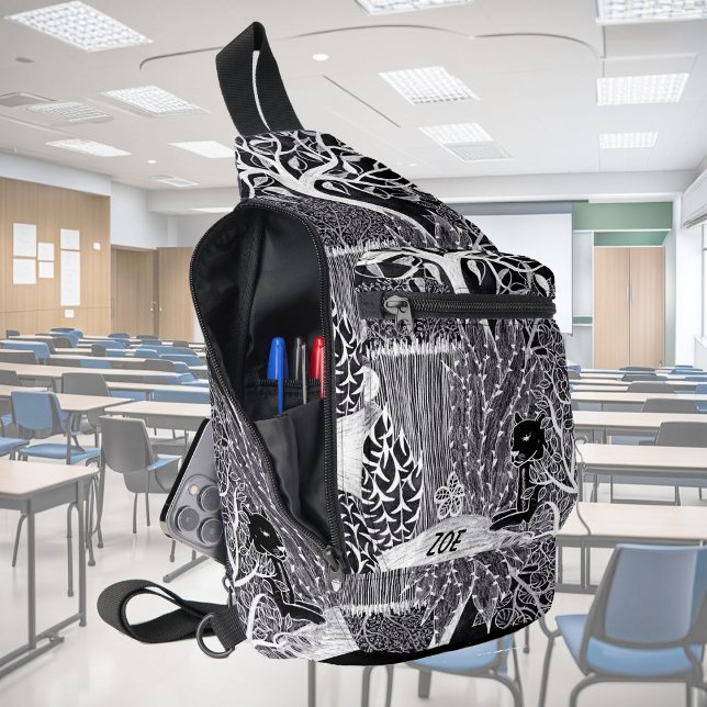 Bandolera Leopardo negro en la selva, dibujado a mano, perso (Subido por el creador)