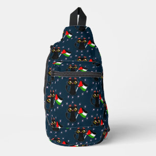 Bandolera lindo gato negro sostiene bandera palestina