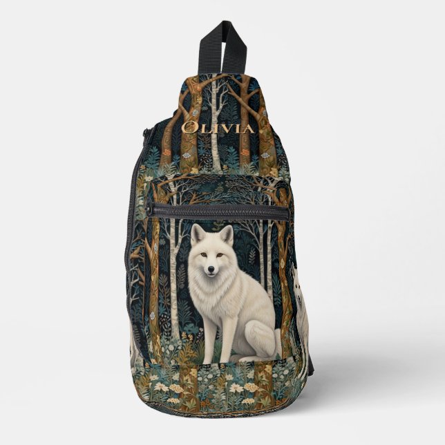 Bandolera Lobo blanco vintage boho bosque forestal (Anverso)