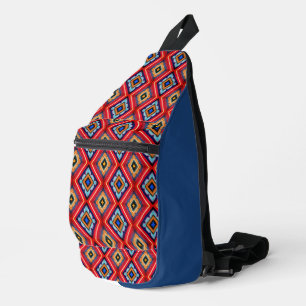 Bandolera Majestuoso Patrón de Diamante Intrincado Azul Rojo