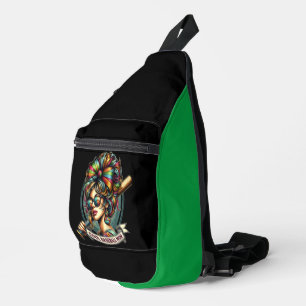 Bandolera Mamá de béisbol de Guay con una bata de béisbol